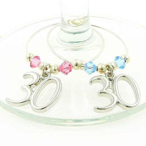 30th Wine Glass Charm Pearl Anniversary Wine glass Charm