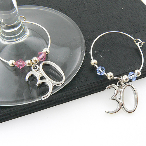 30th Wine Glass Charms with Crystal Charm Supplies