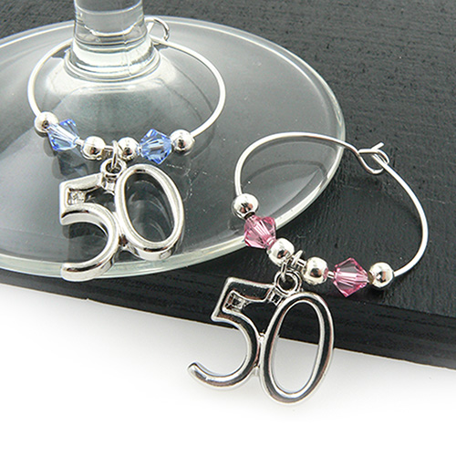 50th Wine Glass Charms with Crystal Charm Supplies