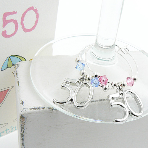 50th Wine Glass Charms with Crystal Charm Supplies