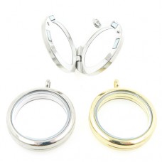 Memory Locket Picture Frame Charm - Round - Plain - Floating Necklace - 30mm